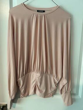Express Blush Pink Gathered-Hem Long Sleeve Top